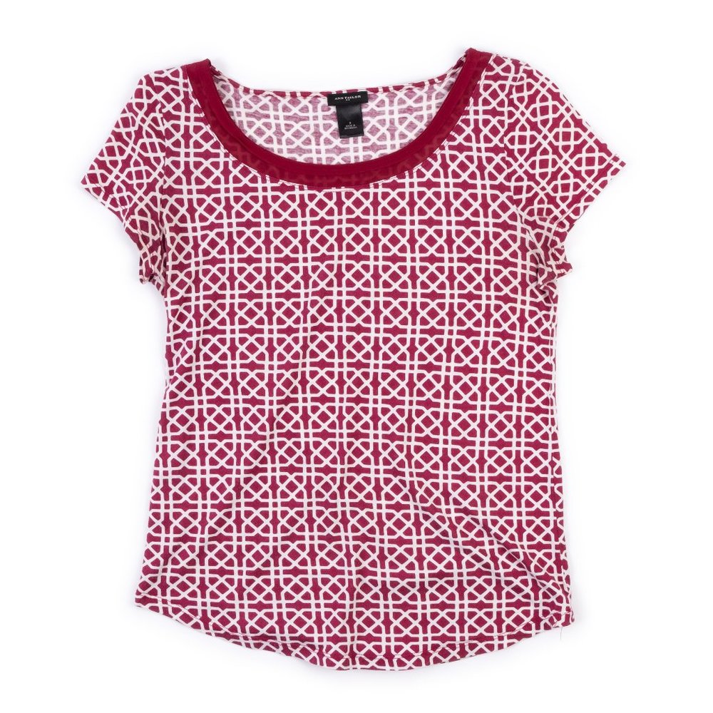 ANN TAYLOR scoop neck geometric pattern top size S